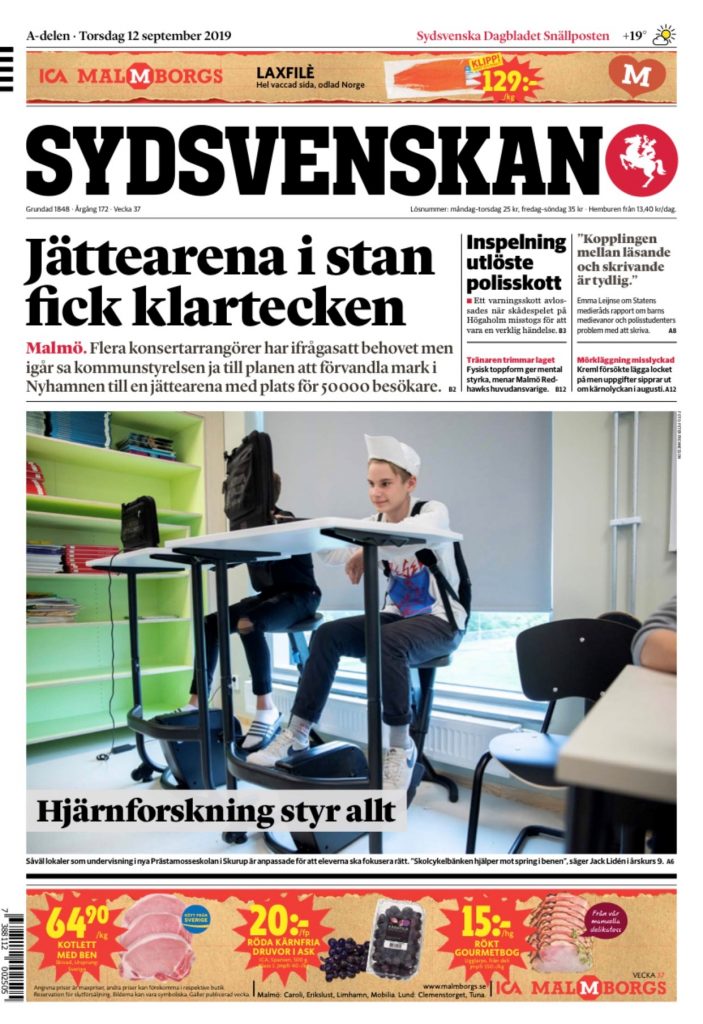 Cykelskolbänken uppmärksammas av media tillsammans med hjärnsmarta Prästamosseskolan i Skurup